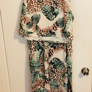 2 pc skirt and crop top, tropical pattern